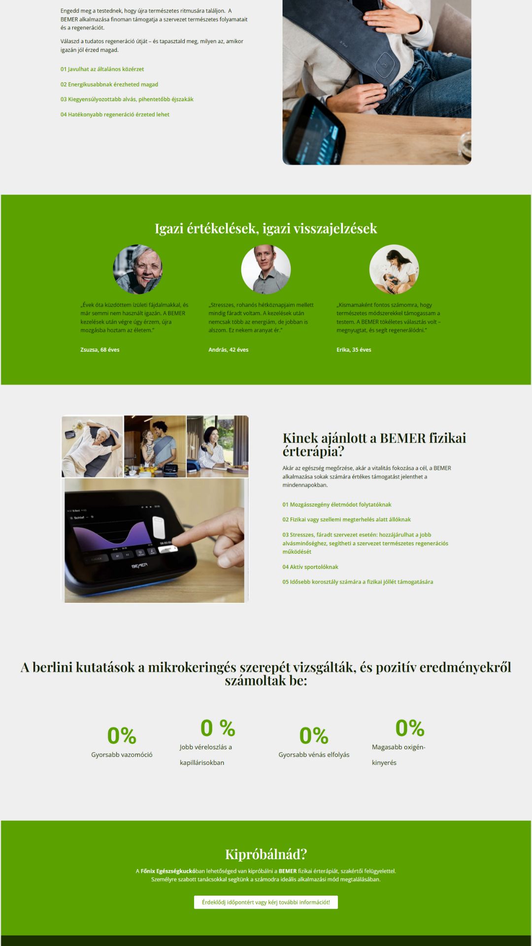 Főnix egészség kuckó weboldal részlet