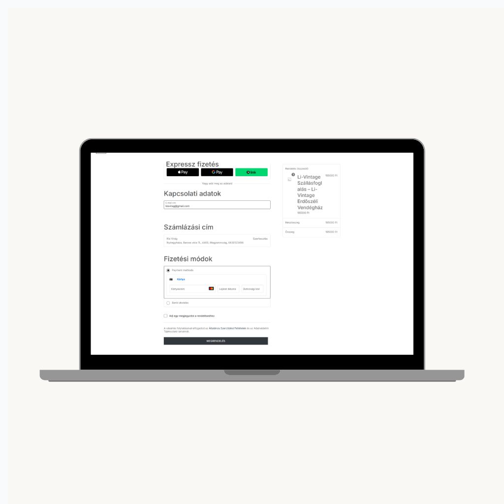 Stripe fizetési felület laptop nézet