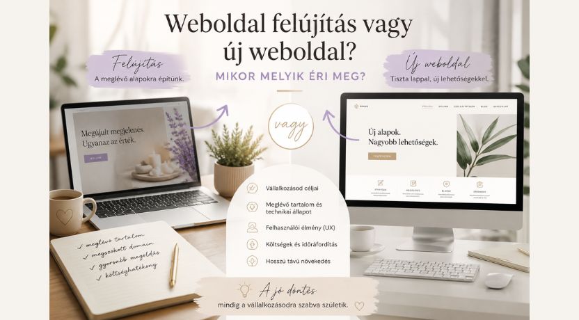 Weboldal felújítás vagy új weboldal? 2 laptopon bemutatva.