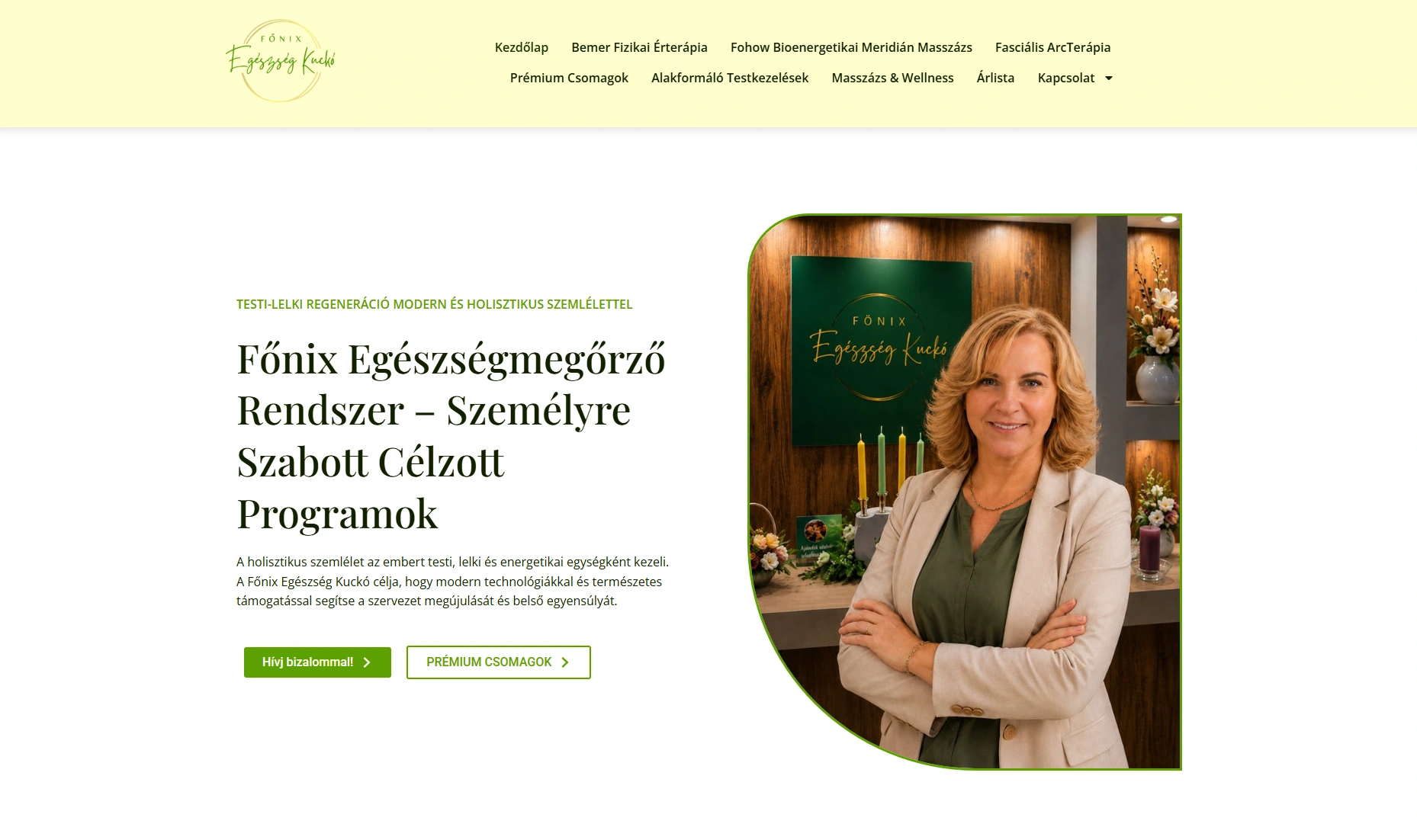 A Főnix nyitófelületének bemutatkozása és időpontfoglalási CTA-ja
